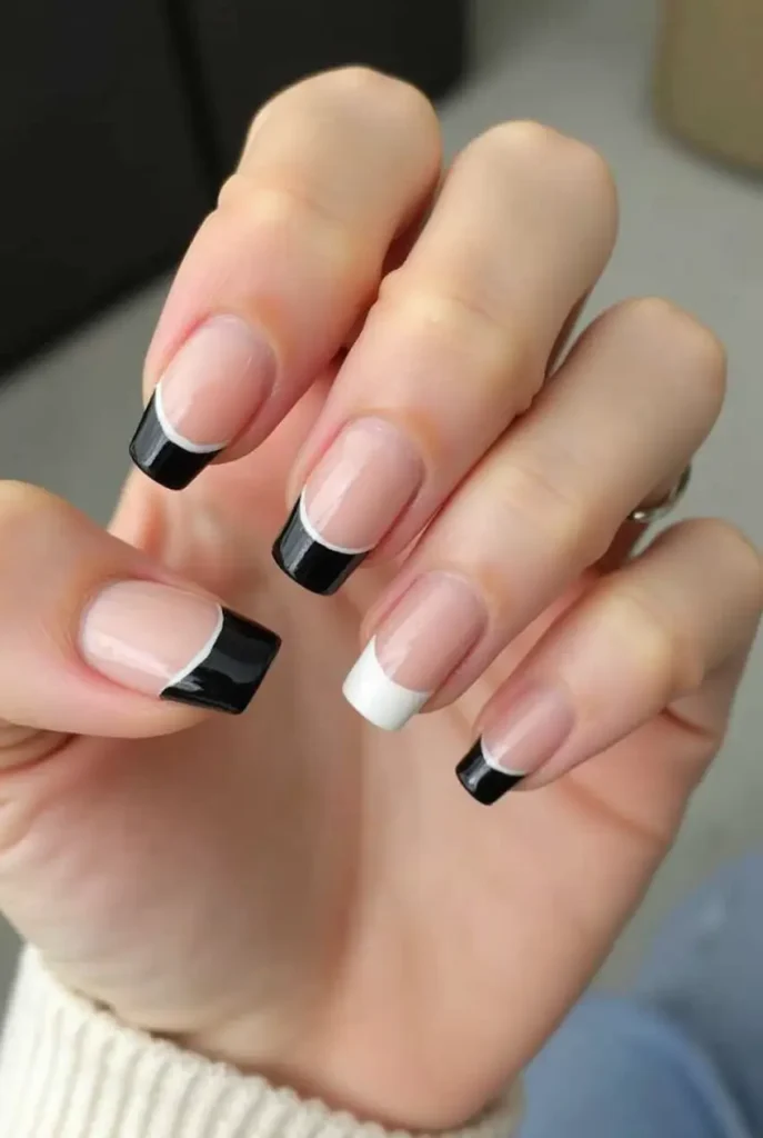 Black and White French Nails